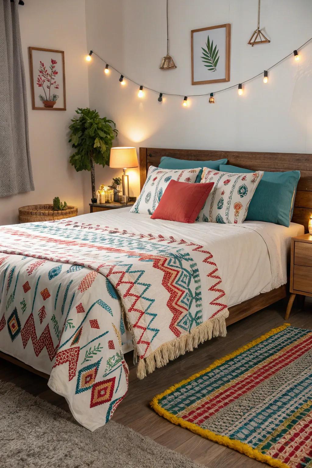 A patterned throw adds visual interest and personality.