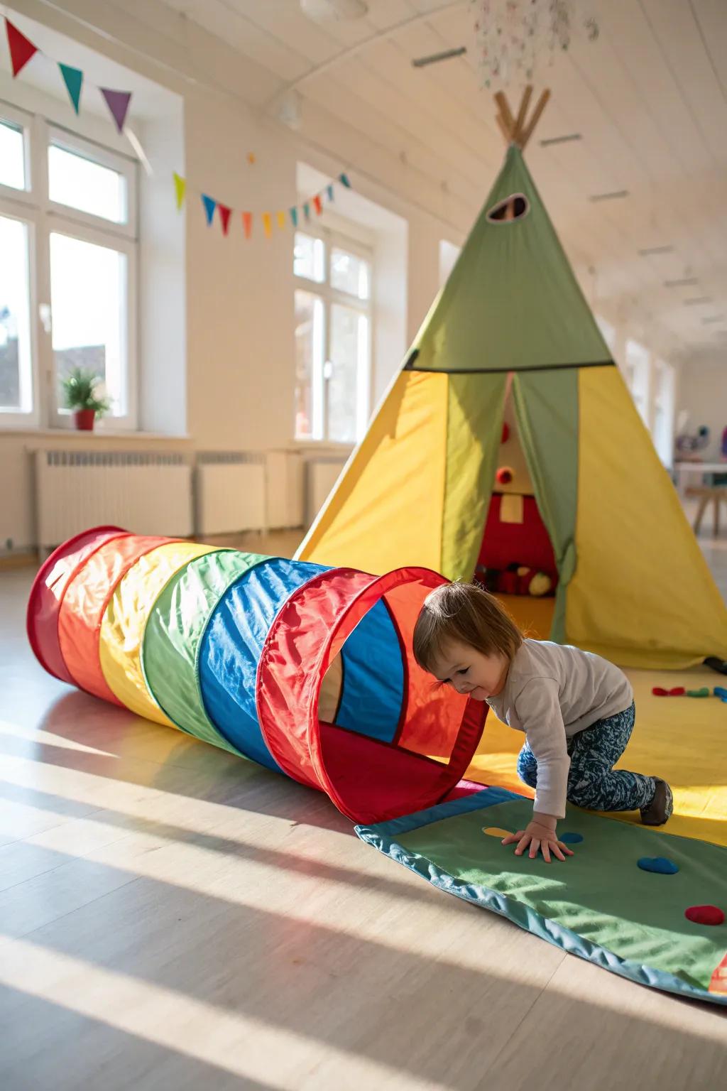 Exploring new worlds with a playful tunnel and tent.