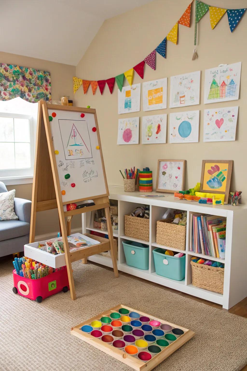 An craft corner inspires budding creative individuals to explore inventiveness.