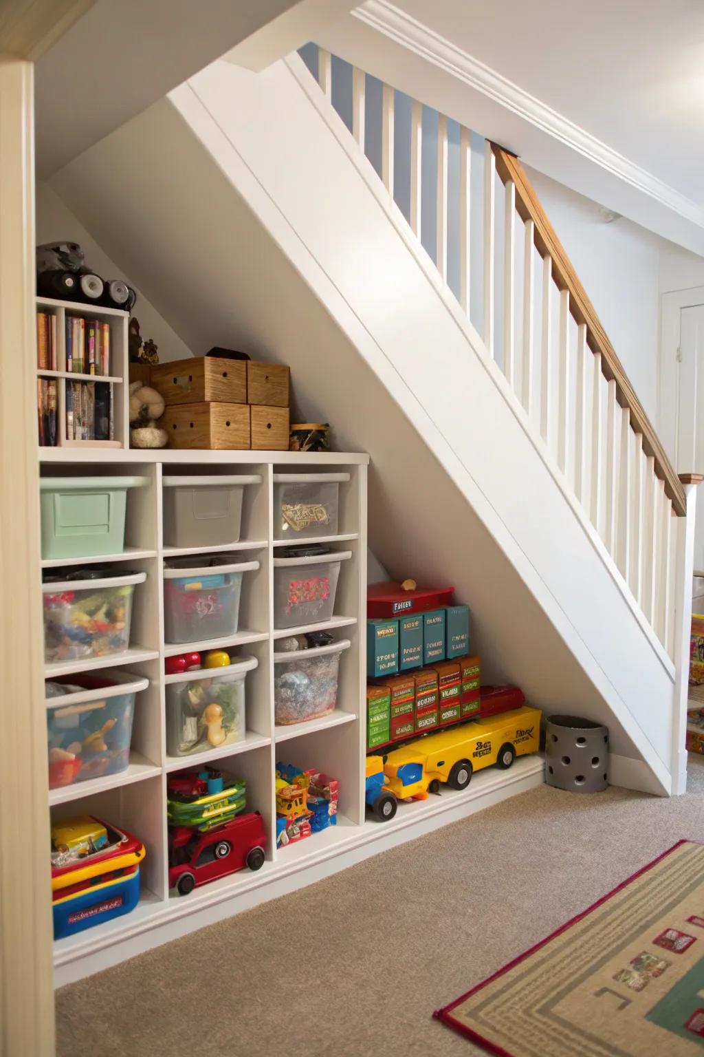 Transform vacant zones into clever toy storage areas.