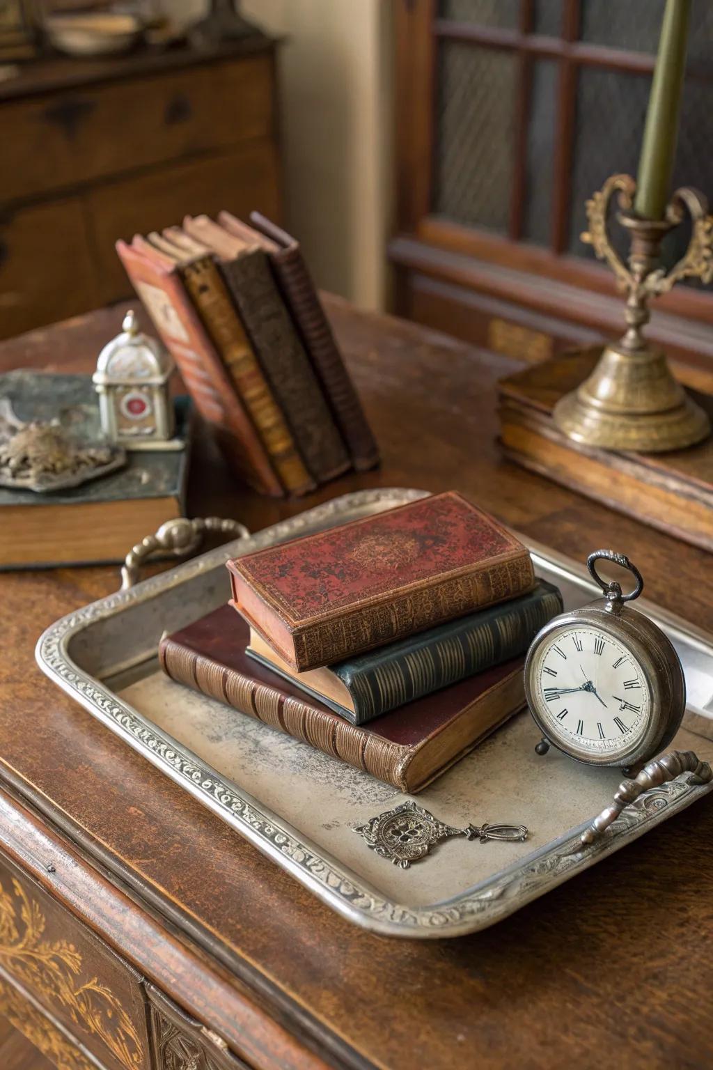 A nostalgic ambiance, highlighted by a charming vintage tray.