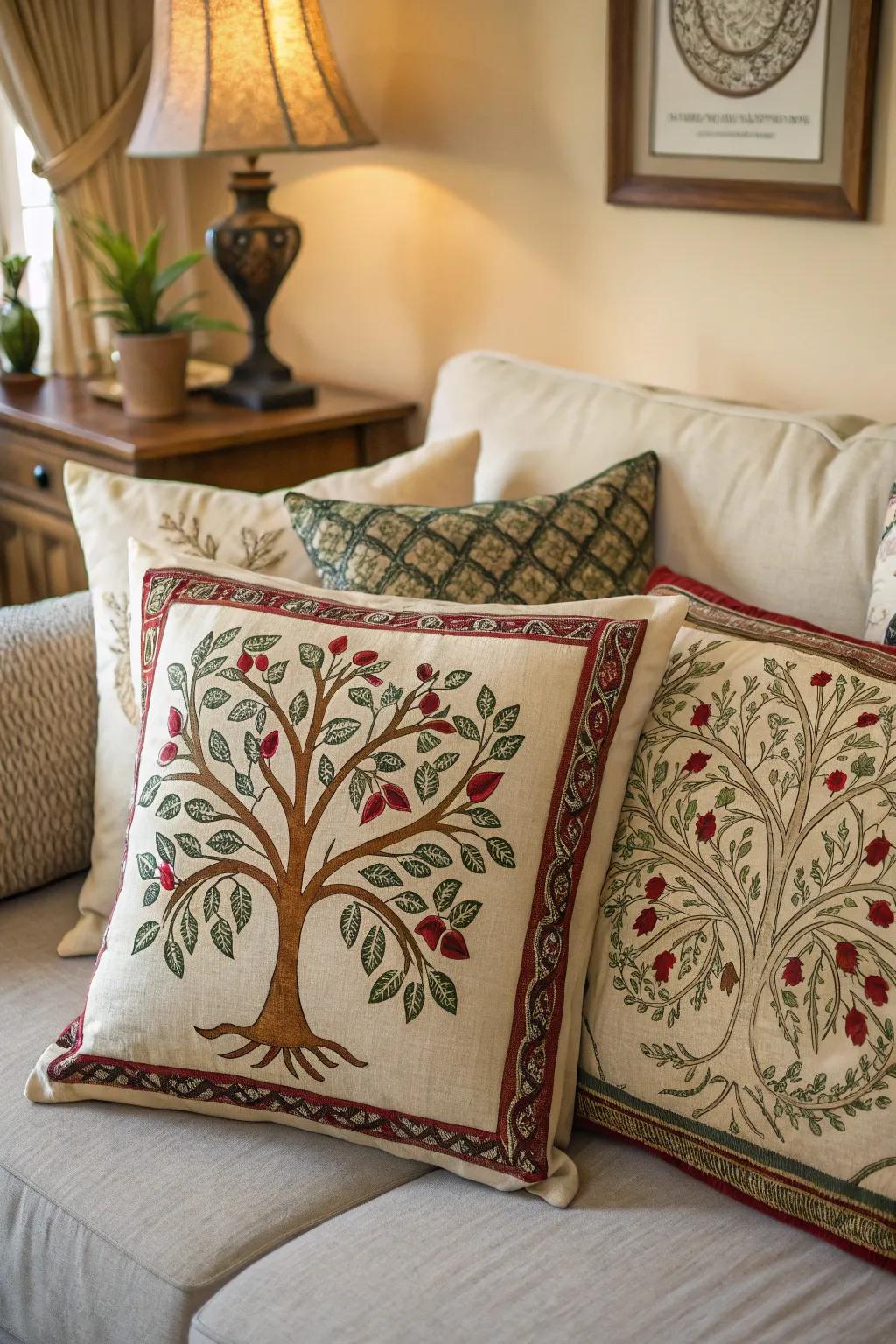 Eternal Tree pillow covers bring comfort and style to a cozy sofa.