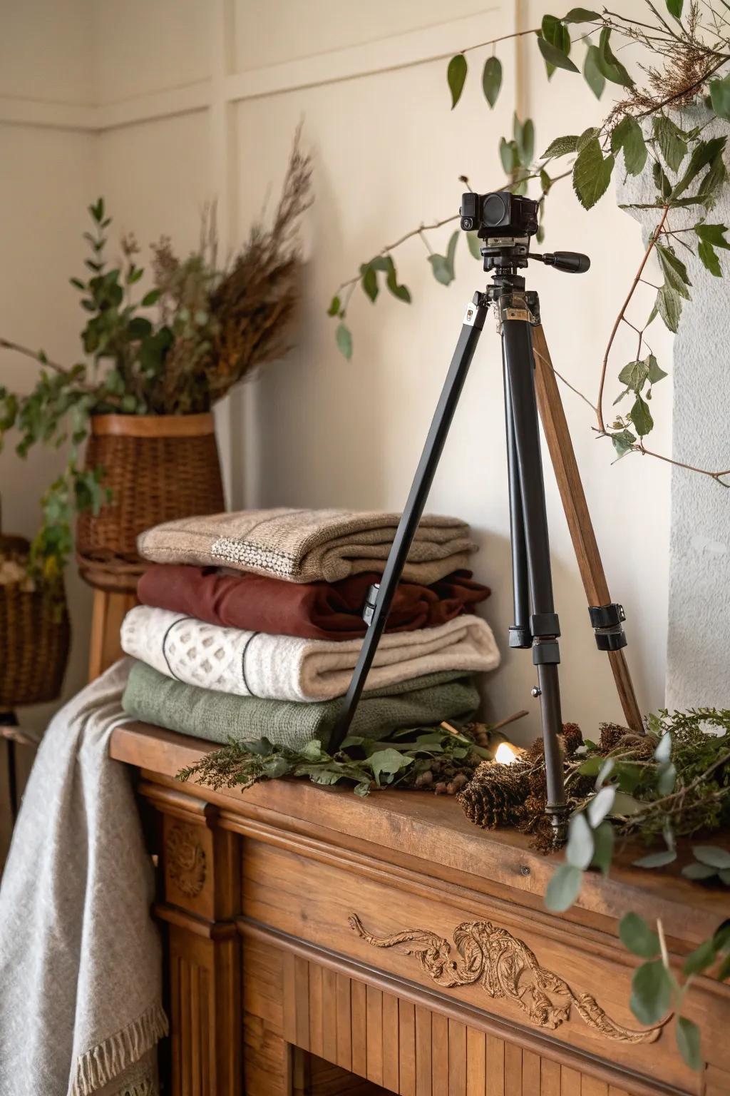 Stratified textures employed alongside three-legged vessels engender a copious visual encounter.