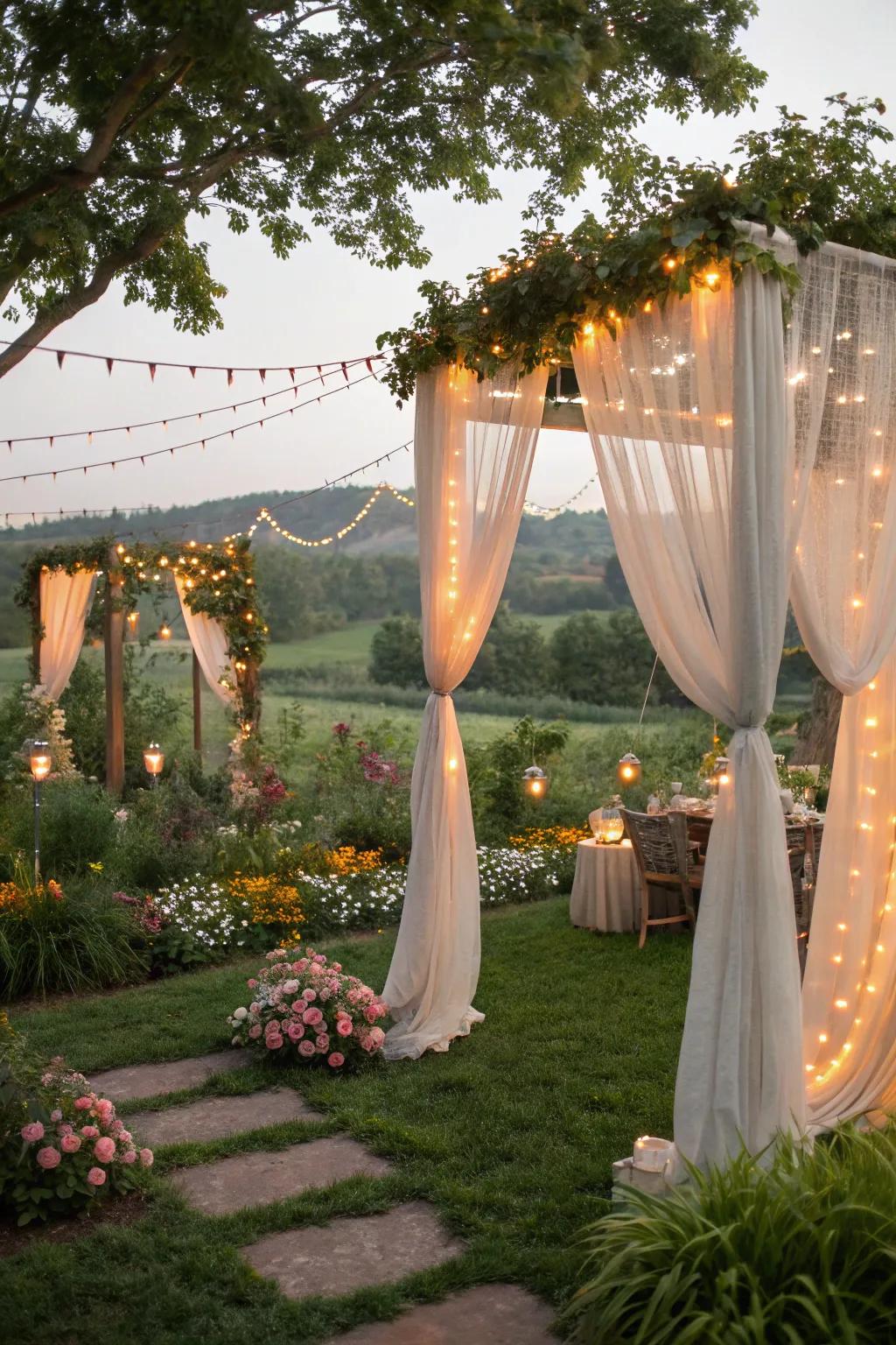 Transform your garden using whimsical ethereal fabric decor.