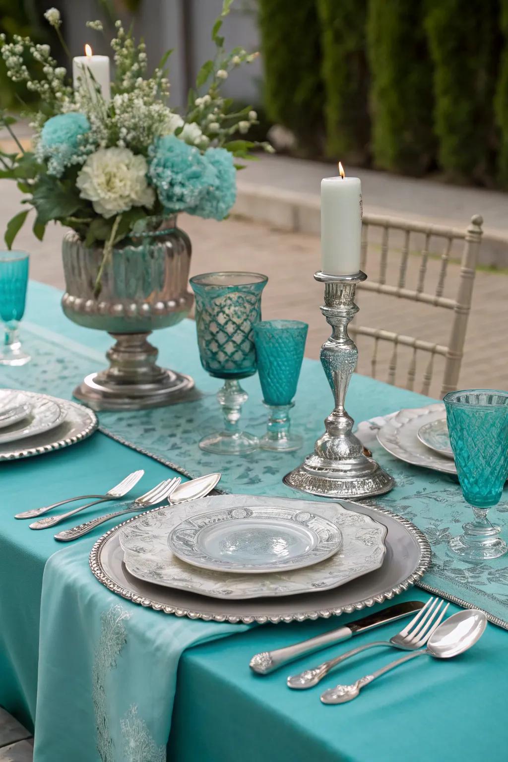 Azure and silver unite to deliver a sophisticated and elegant look.