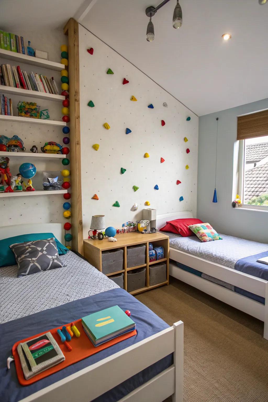 A climbing structure injects a fun and active component