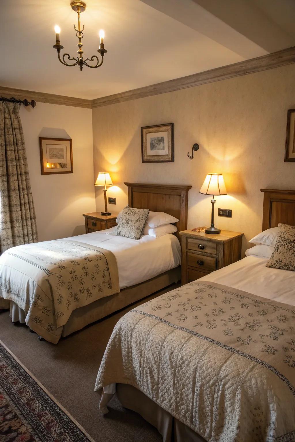 Accent lighting creates a warm and cozy ambiance in the room.