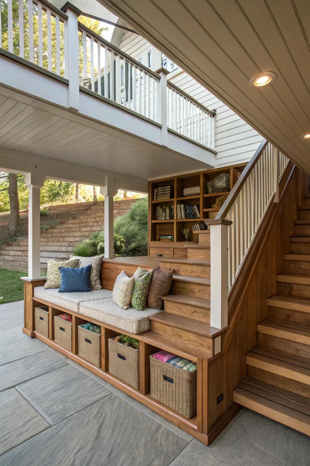 Intelligently designed multi-functional deck steps for added utility.