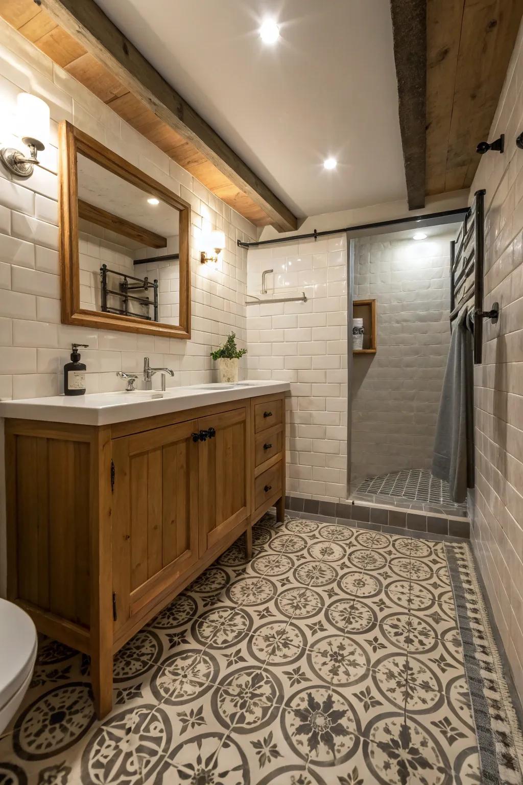 Patterned flooring adds a personal touch.