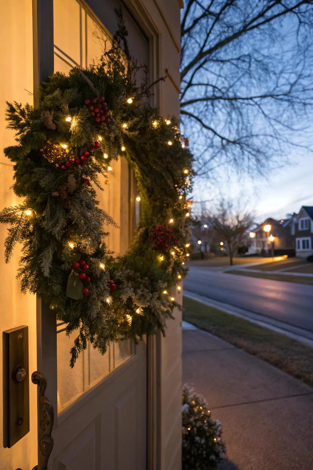 LED lights turn your wreath into a starlit night display.