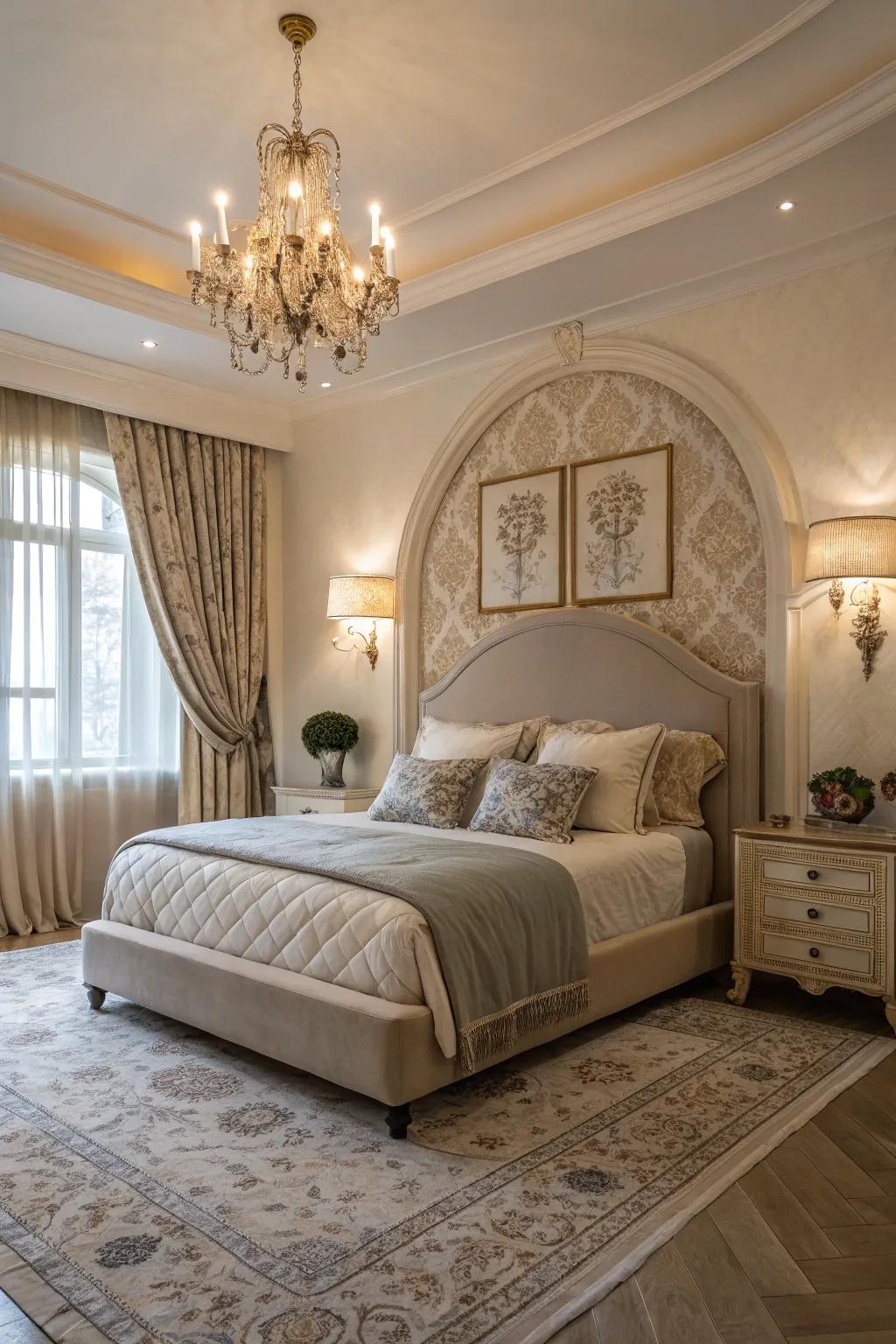 Arched lines deliver grace and flow to this upholstered bed.