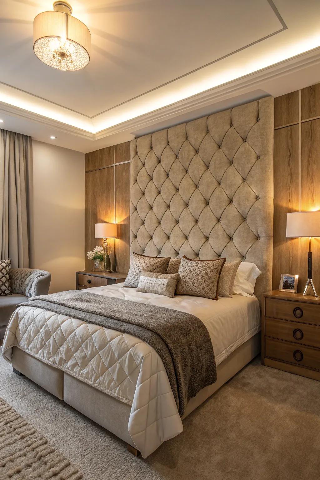 Fabric wall panels add depth and warmth.