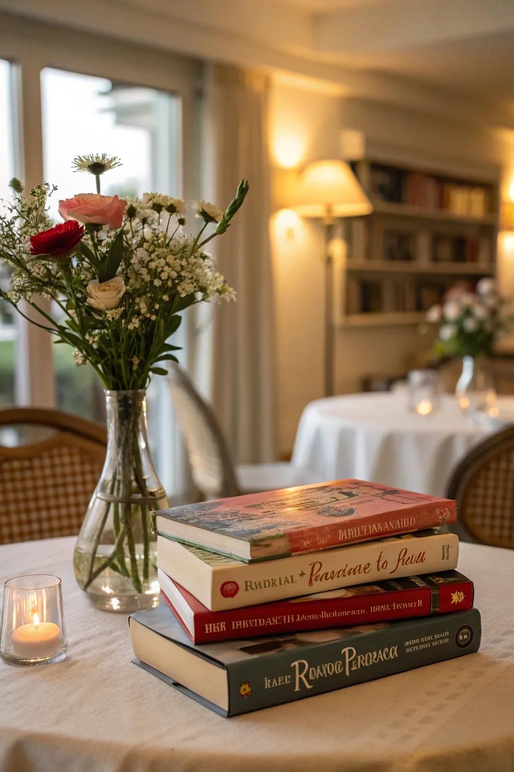 Volumes interwoven amongst flowers showcase a shared bond over verse.