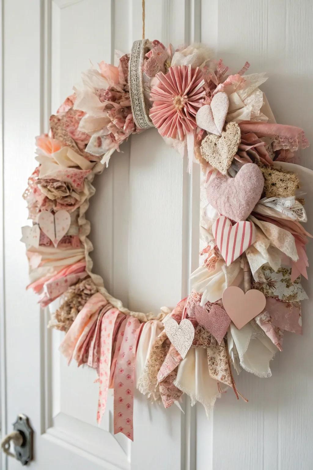 Embrace sustainable beauty with this charming project textile wreath, perfect for adding a touch of love to any space.