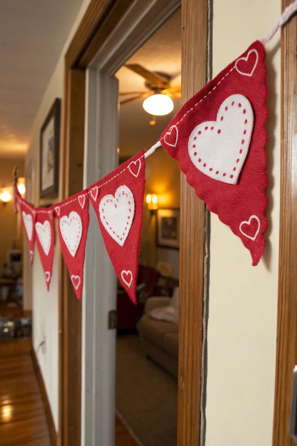 A fabric heart banner adds a cozy and inviting touch to your entrance.