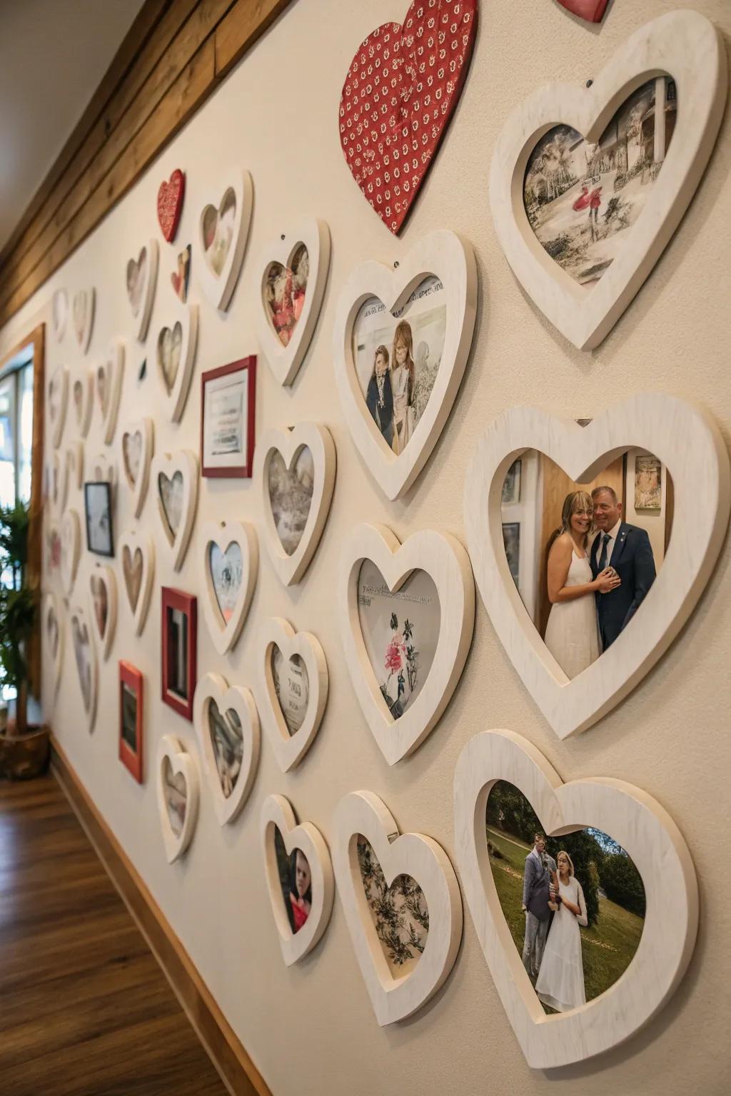 Celebrate your love story through a display of heart-formed image frames.