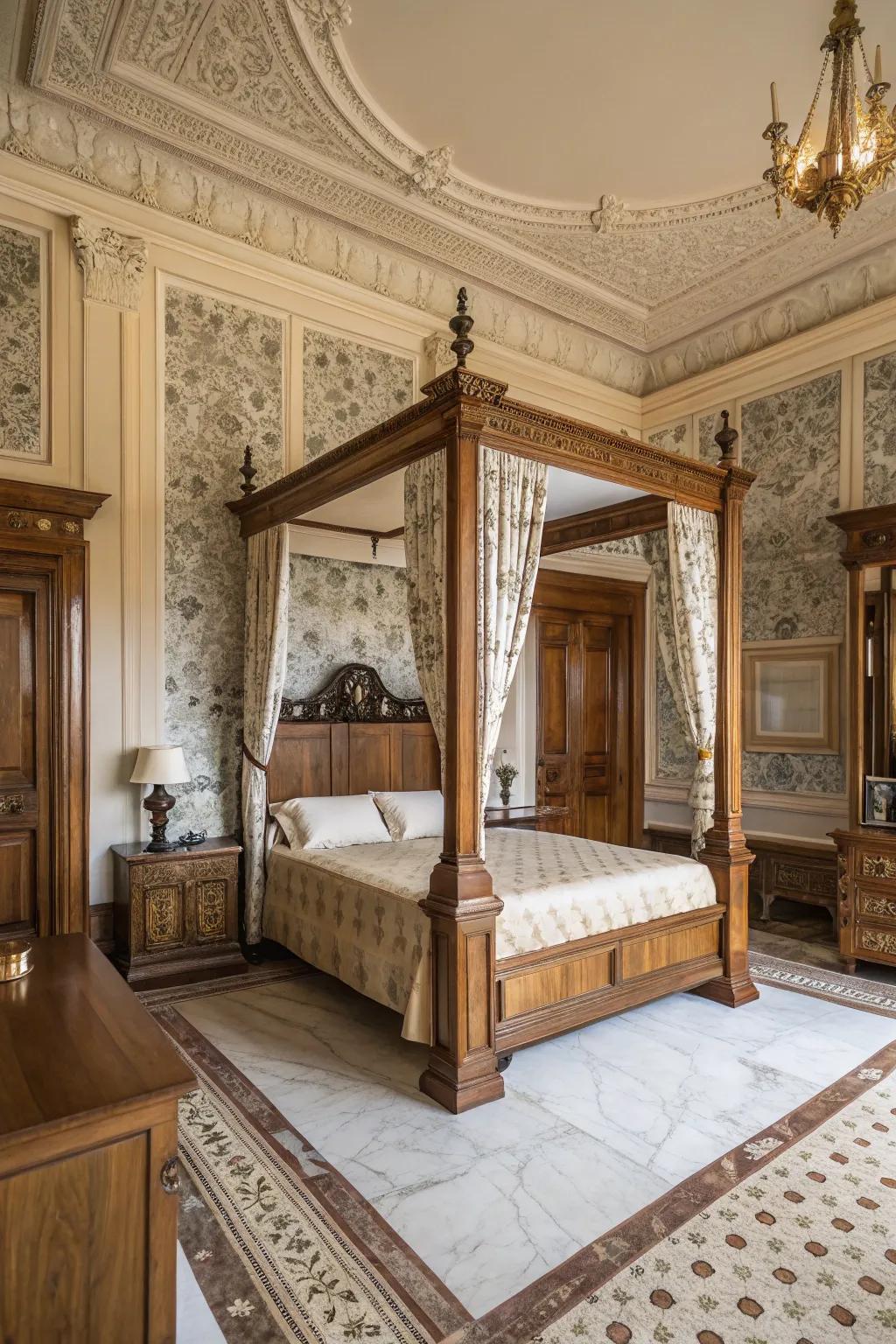 Unrefined materials like timber and marble add authenticity to Victorian design.