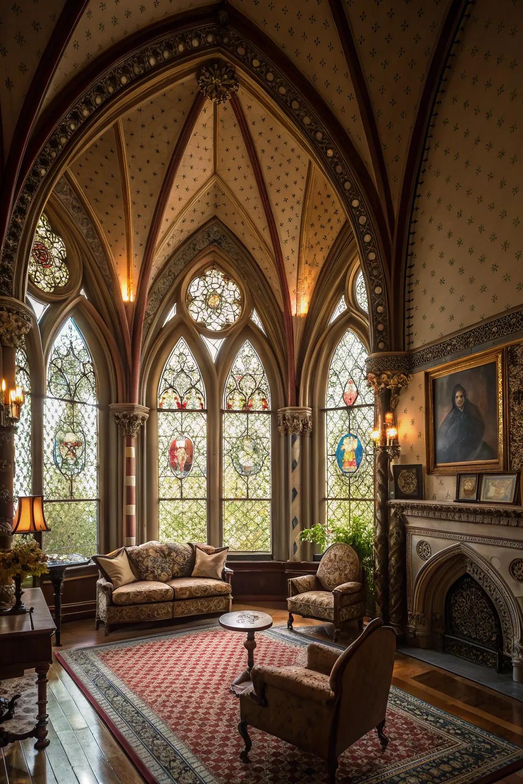 Gothic architectural details offer dramatic flair.