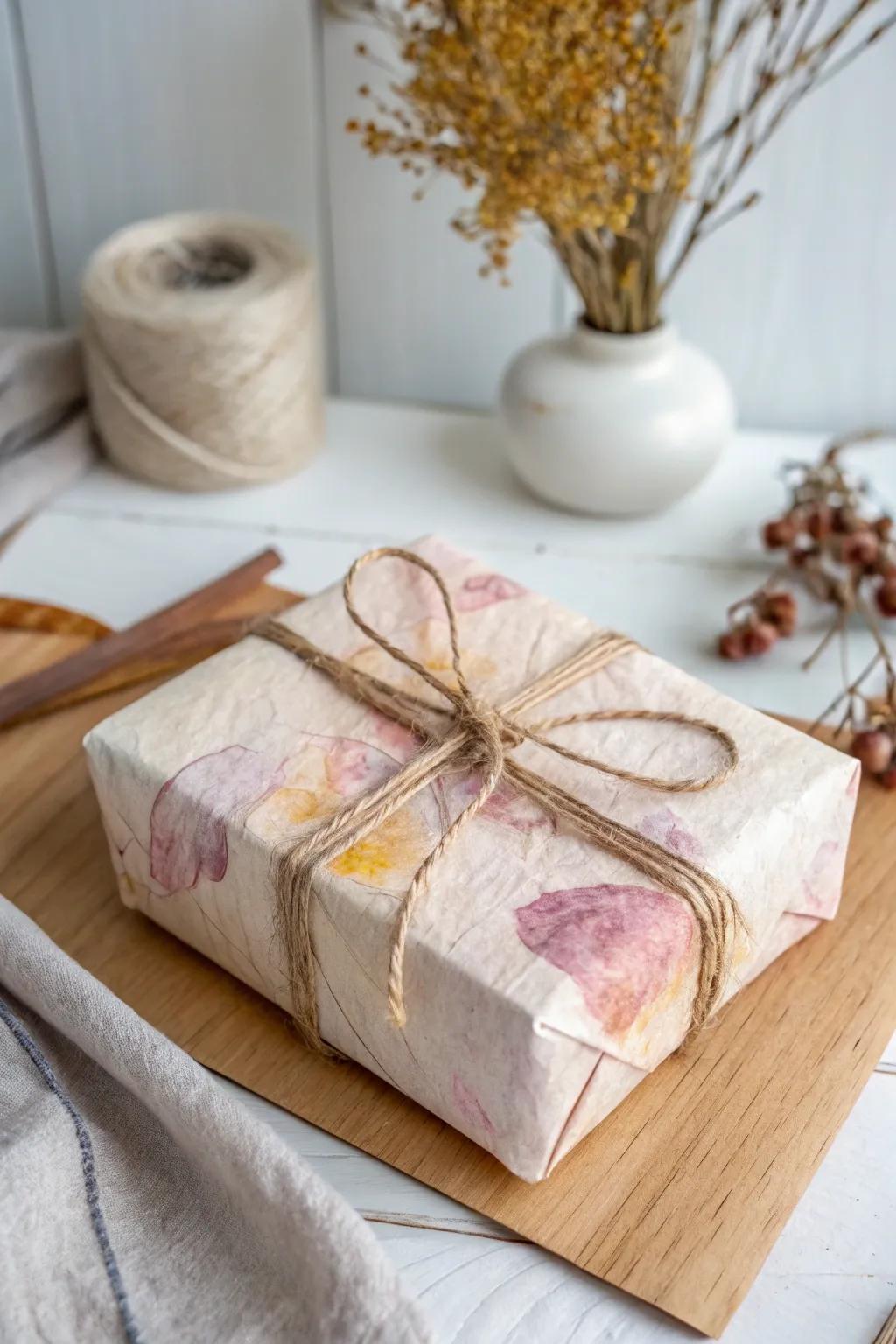 Embrace the artistry of gift-giving through naturally tinted paper for a genuinely vintage and handcrafted accent. 🌿🎁 #VintageWrap #HandcraftedBeauty