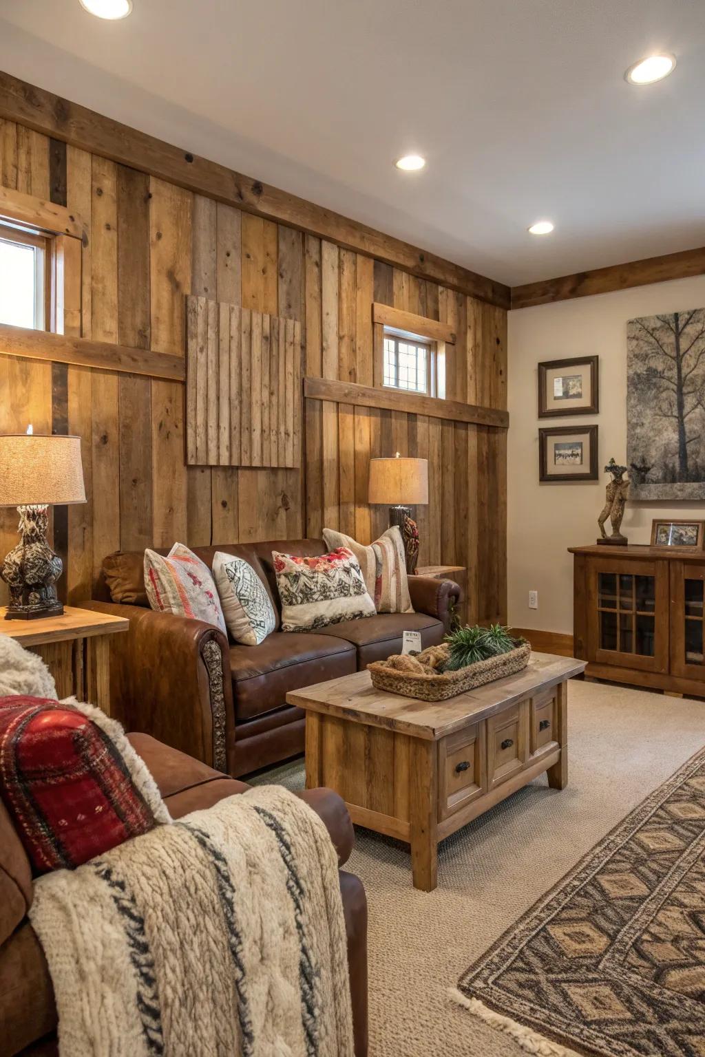 Embrace countryside charm using recycled lumber wainscoting.