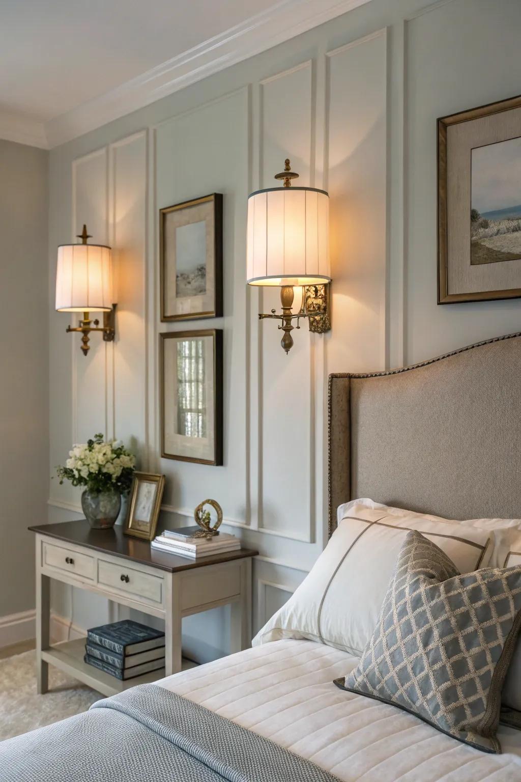 Wall mount lighting adds space-saving lighting and style.