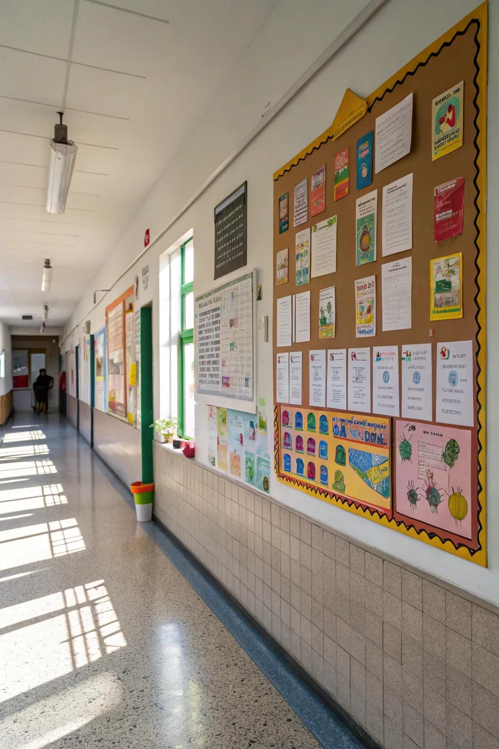 Modular bulletin boards on a school wall