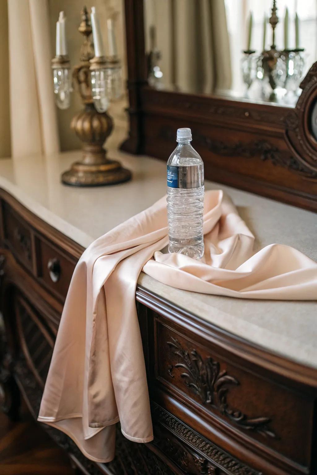 A hydration container draped in gentle textile for an elegant hint.