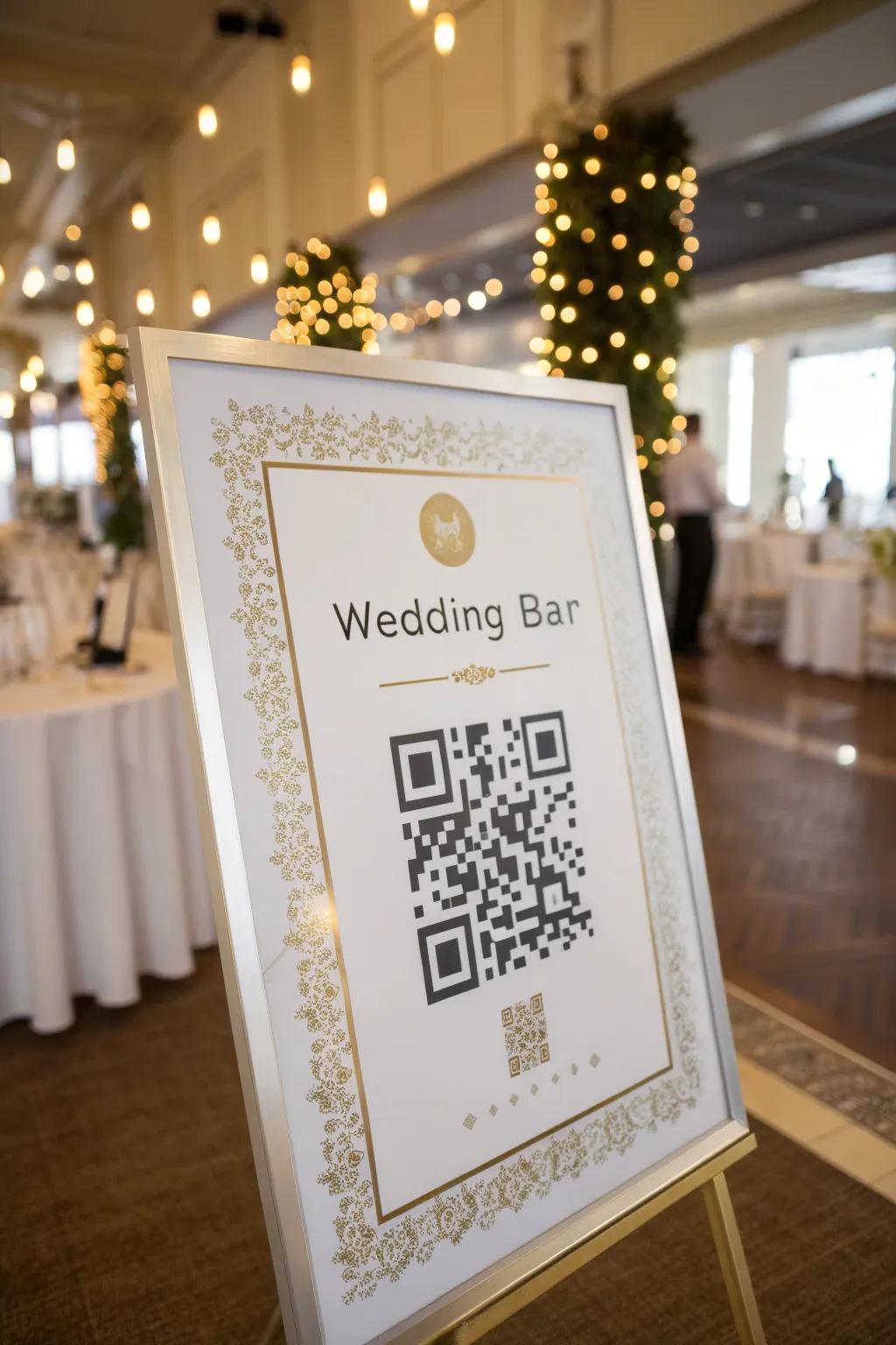 A bar sign has a QR code for digital menus.