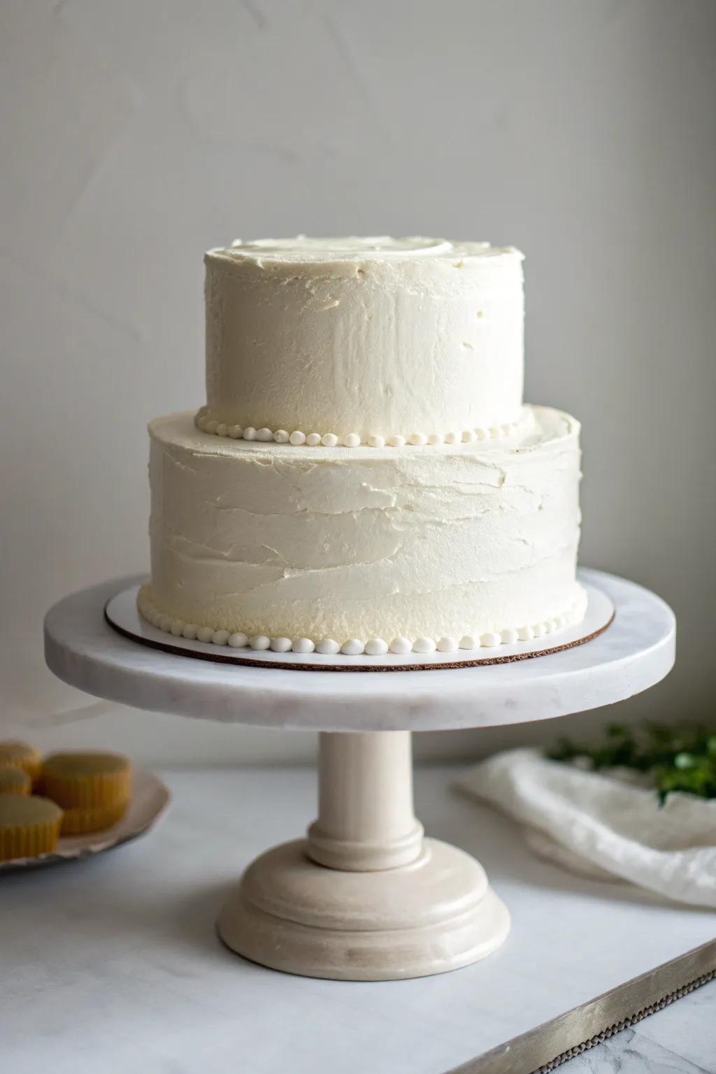 A stylish, simple wedding cake display with minimalist elegance.