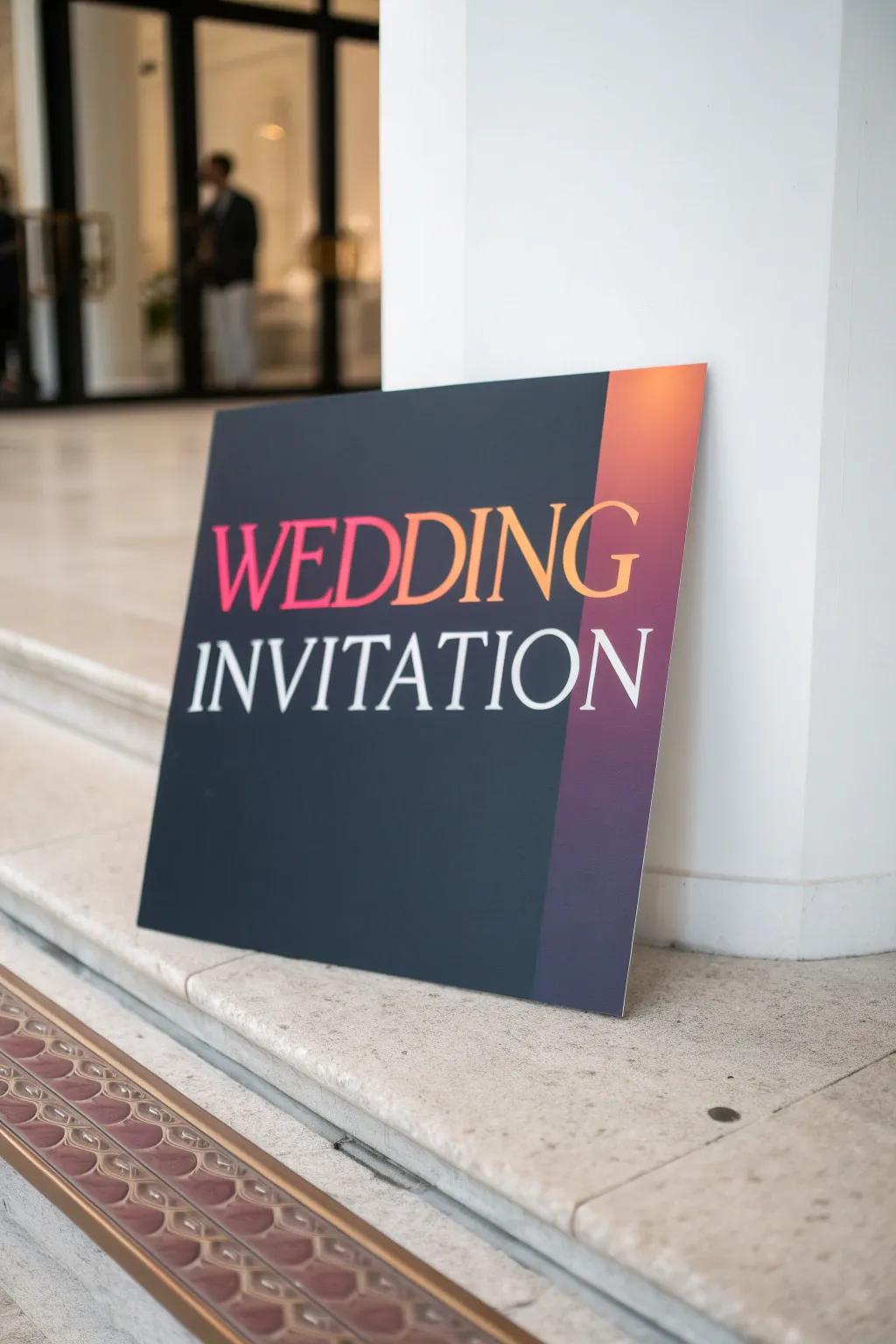 Striking wedding invitation featuring bold and modern lettering.