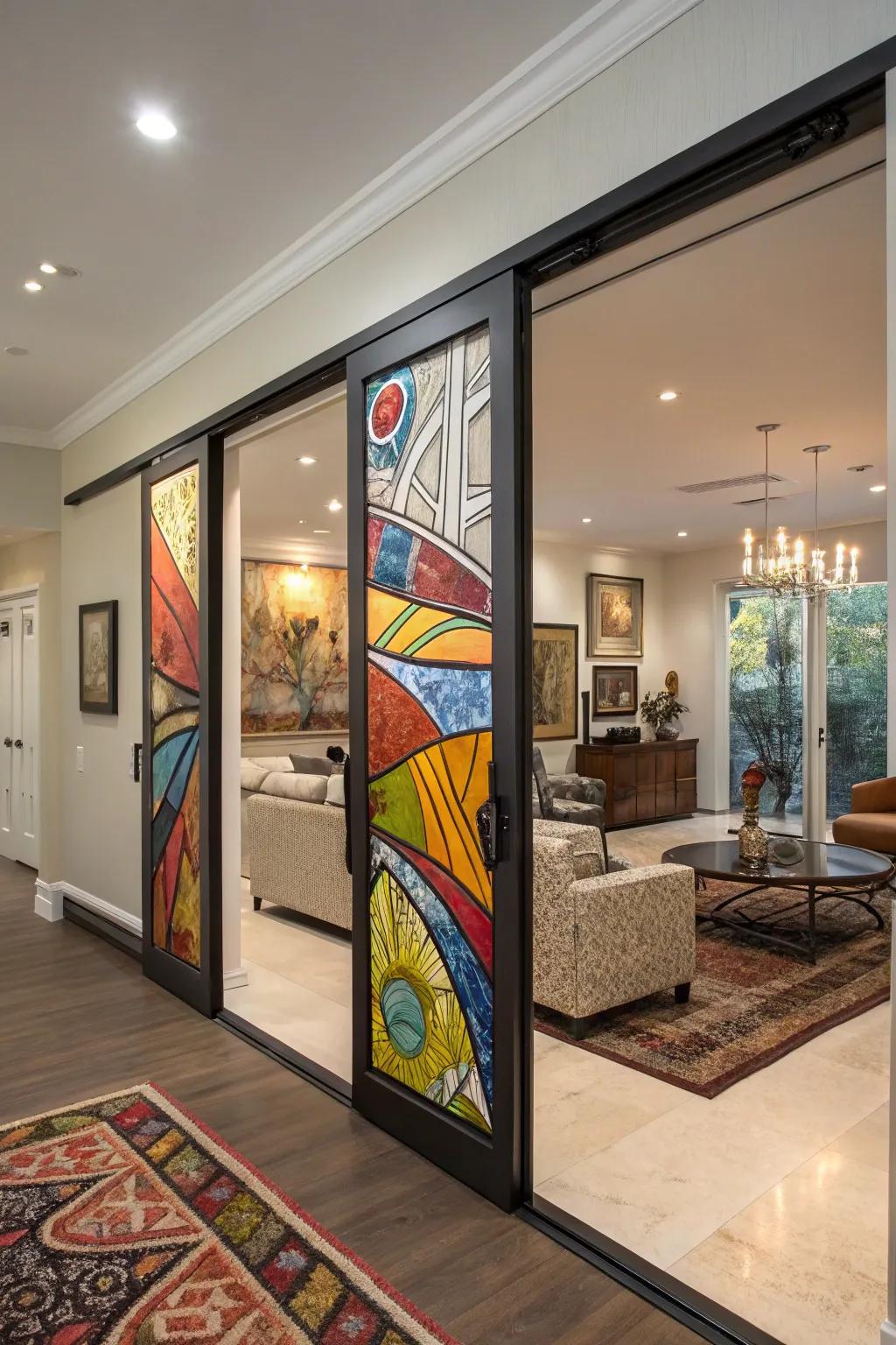 Bespoke art panels metamorphose doors into a gallery expanse.
