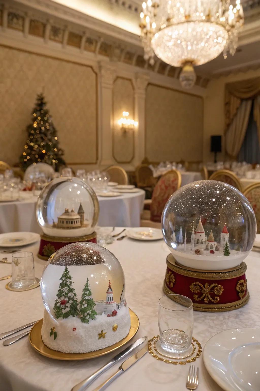 Snow globes contribute playful, whimsical touches to your event.