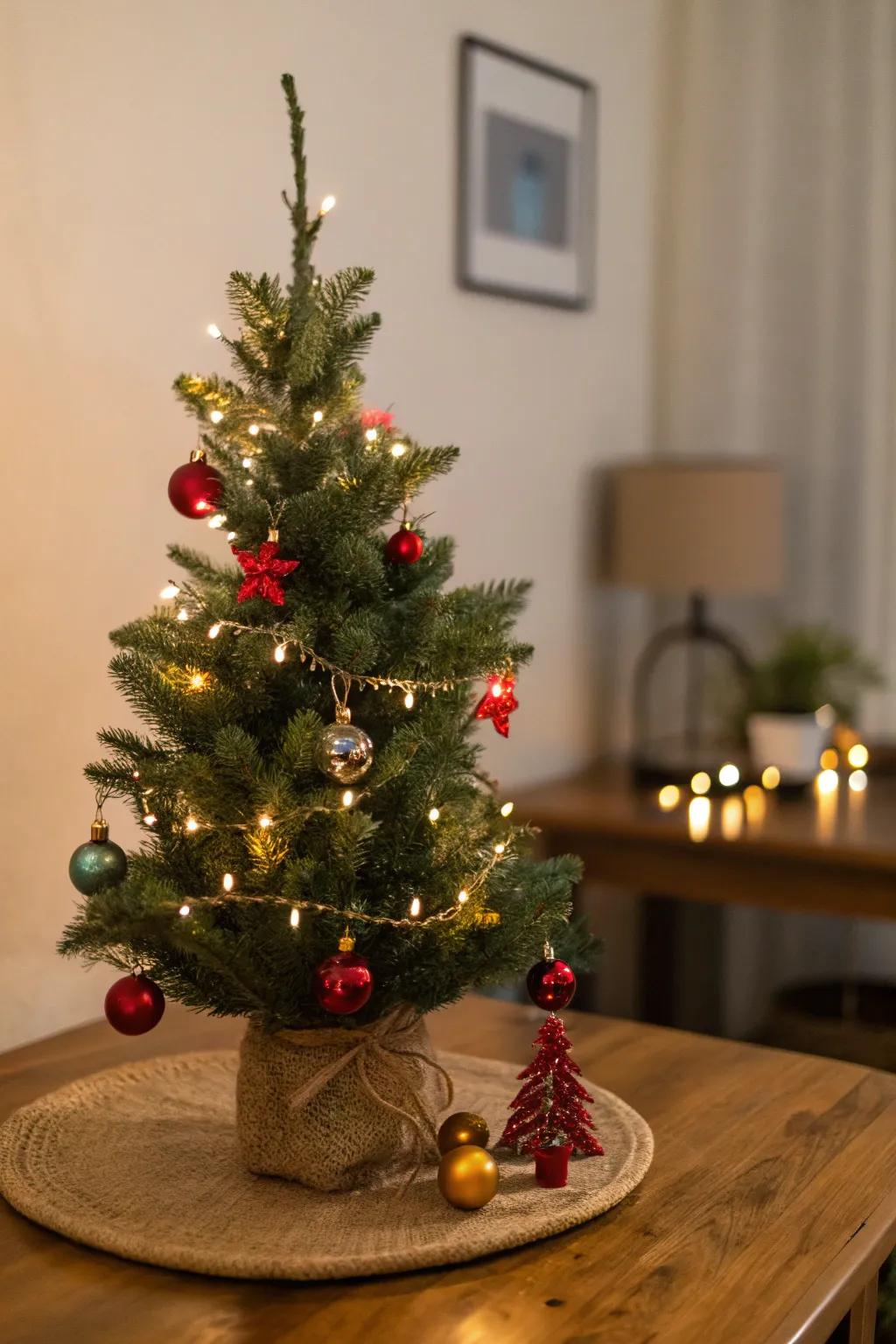 A tabletop holiday fir brings festive cheer to small spaces.