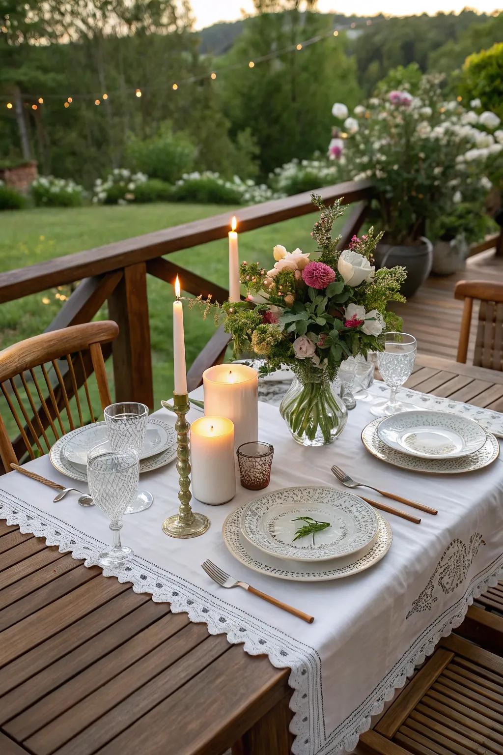 An outdoor dining arrangement on your deck invites charming meals and memories.