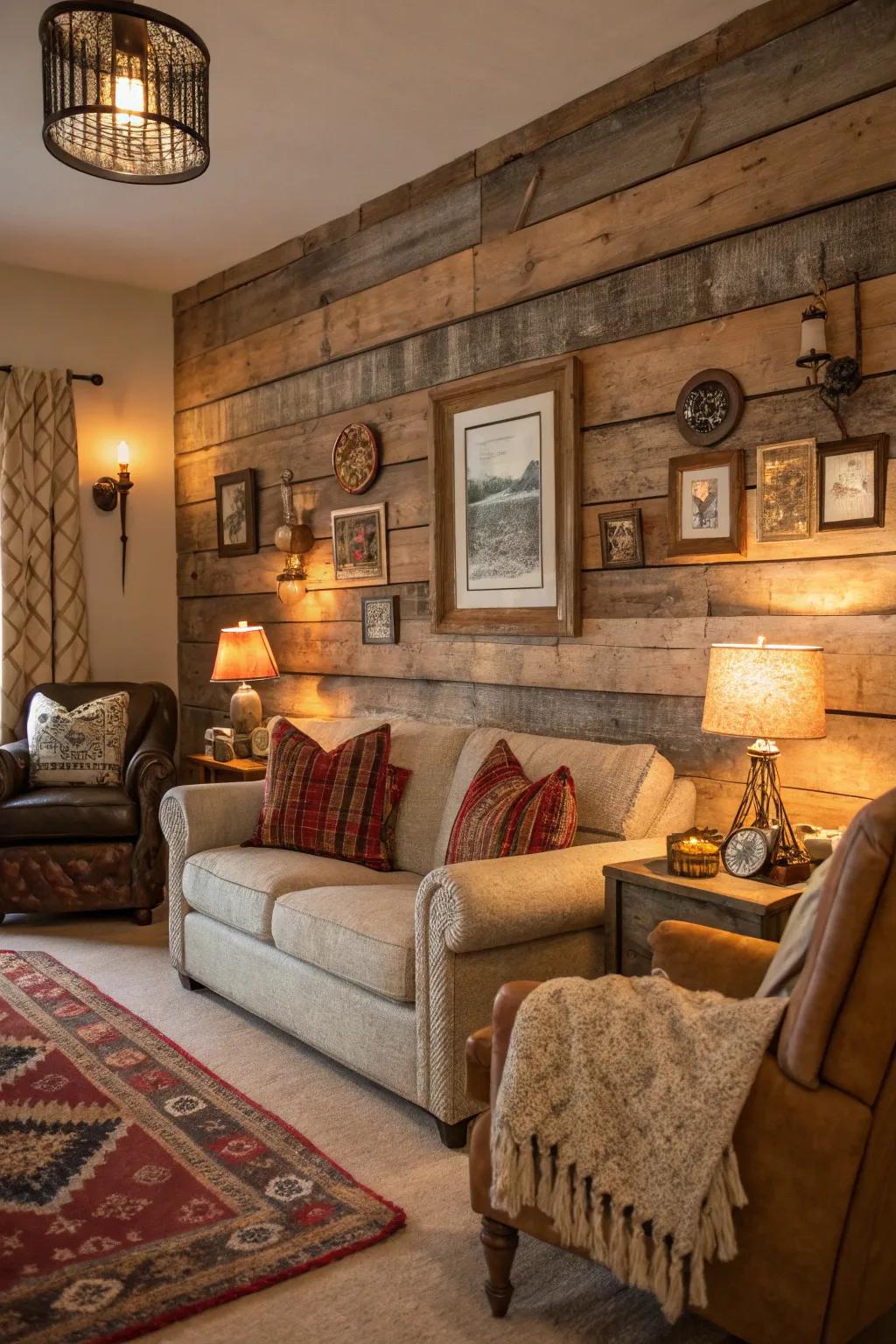 Include warmth and design through aged wood elements.