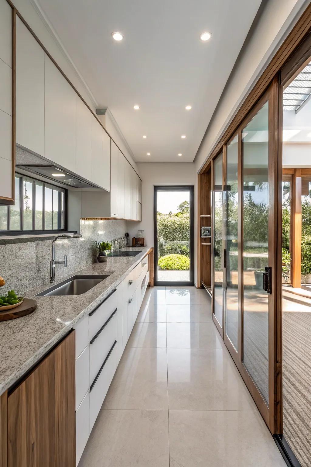 Sliding panels save space and provide convenient access.
