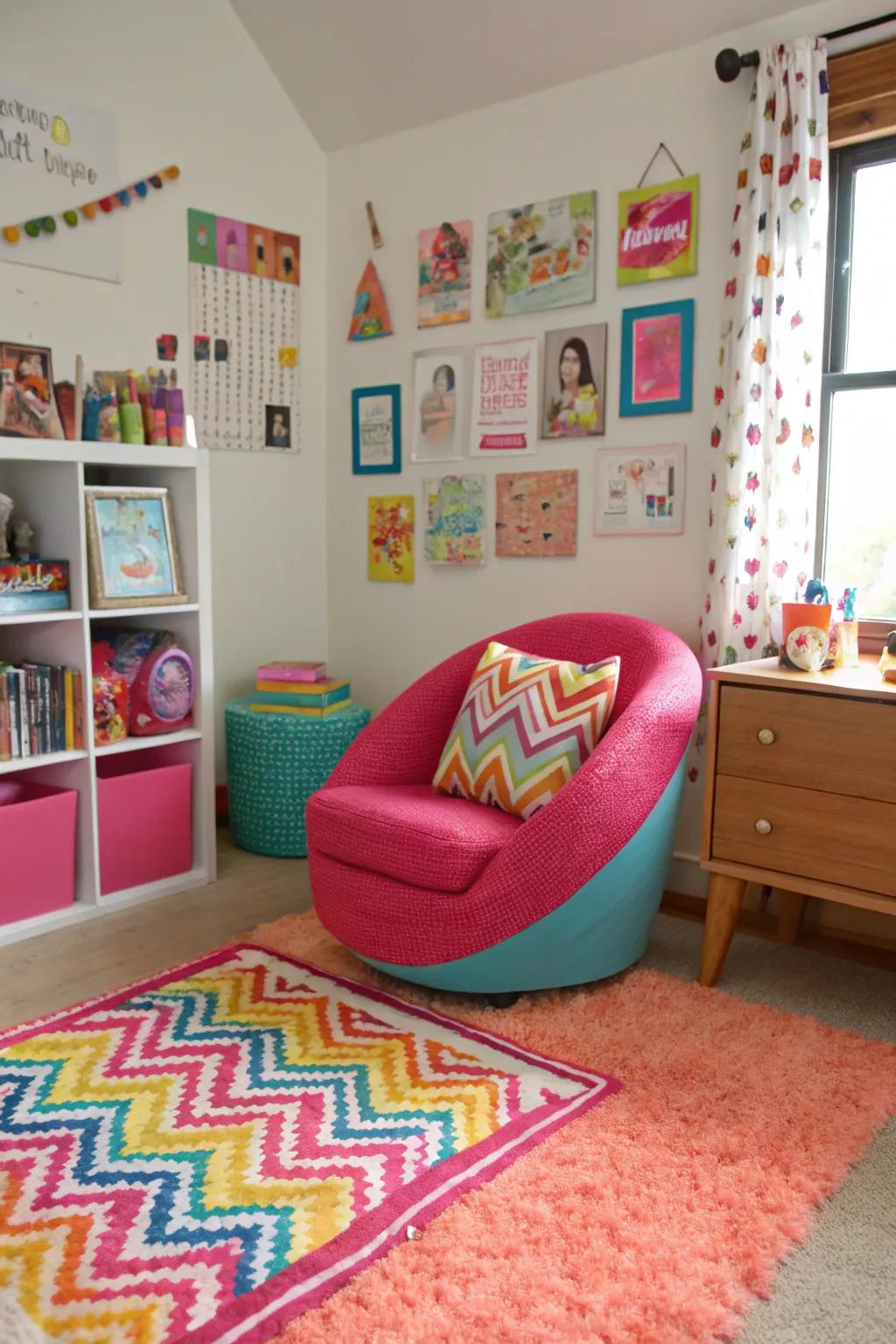 A pop of color brings vibrancy and energy to the space.