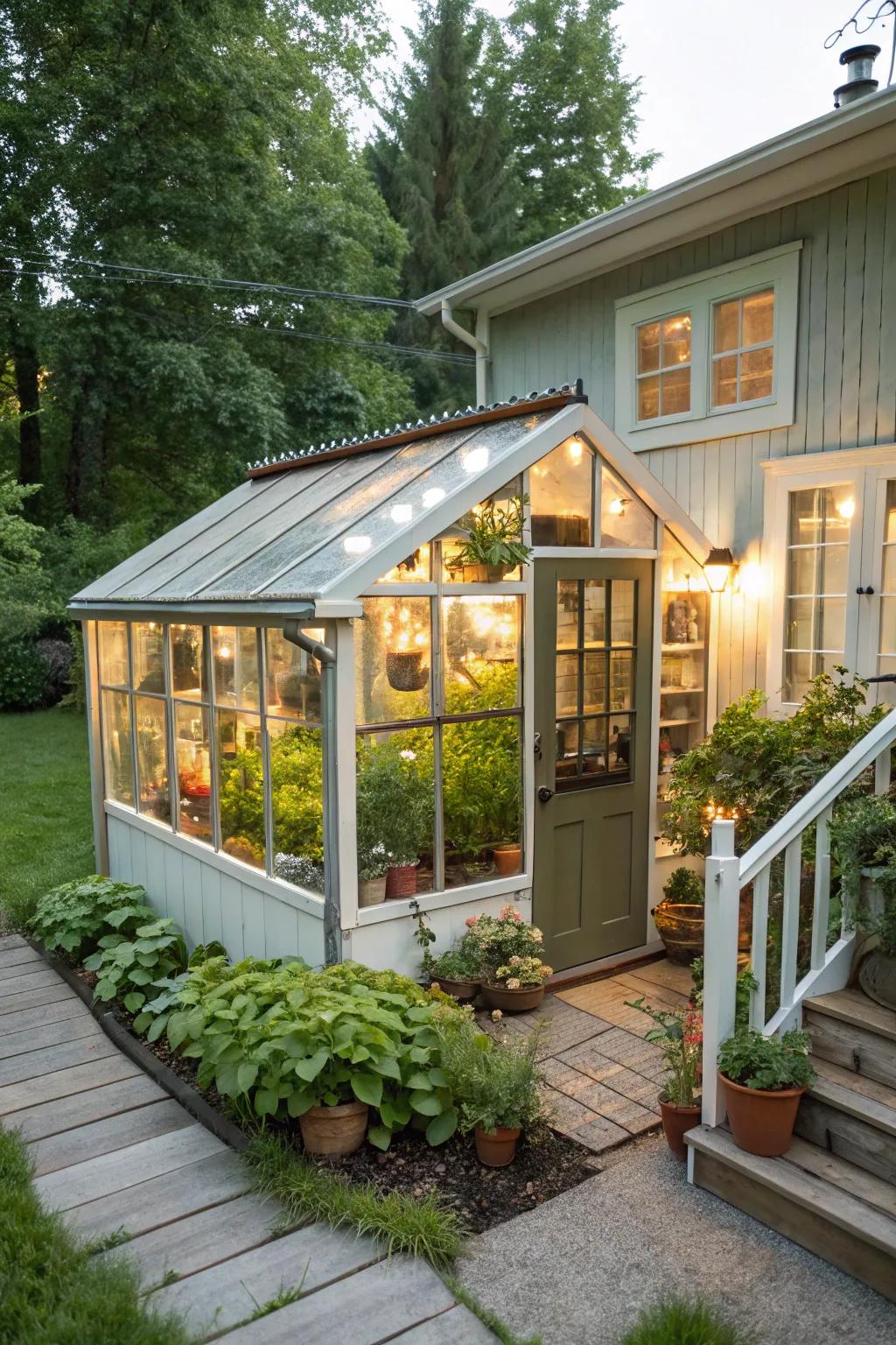 Small greenhouses offer fresh produce and a hint of greenery.