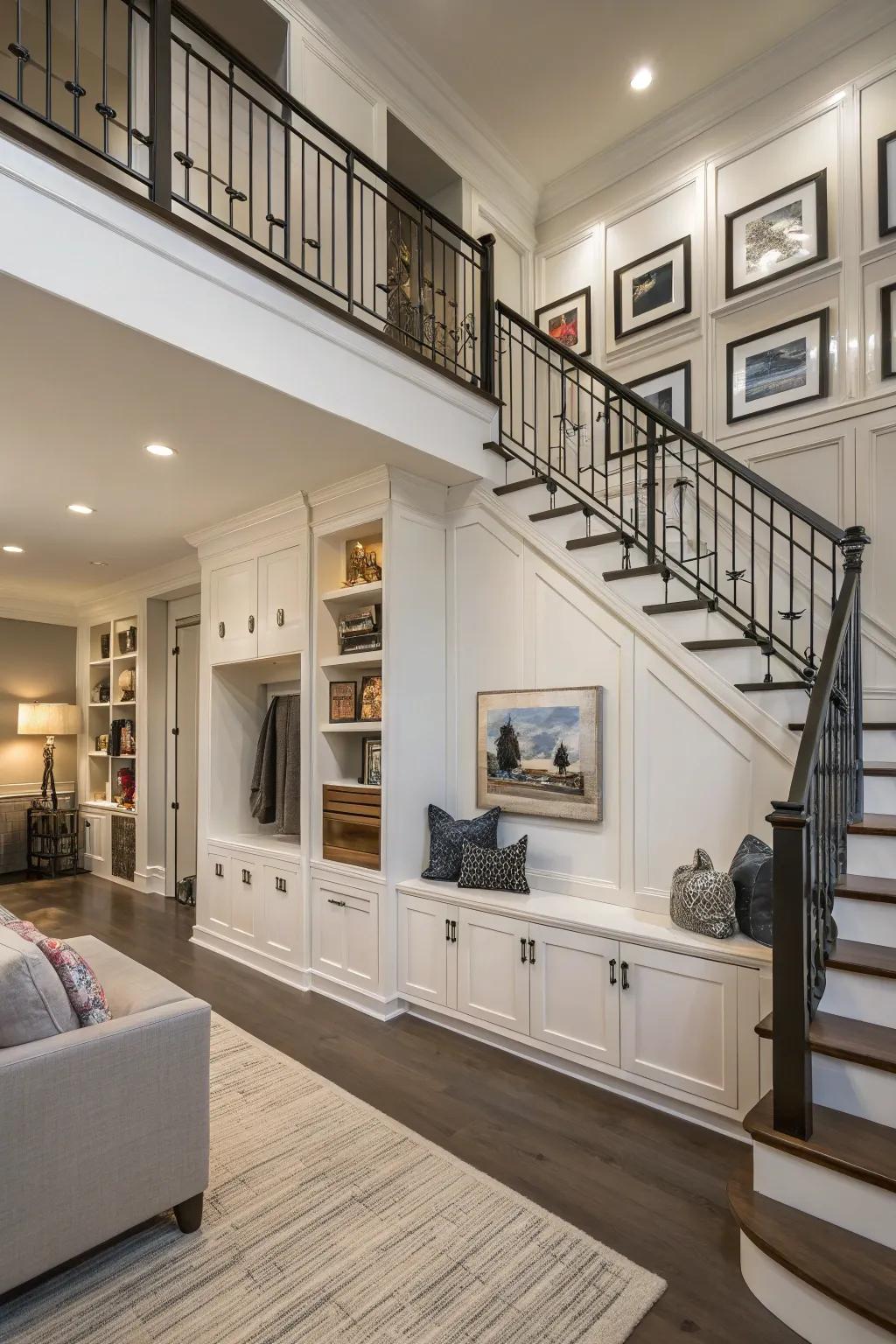 Creative storage units maintain the entryway organized and chic.