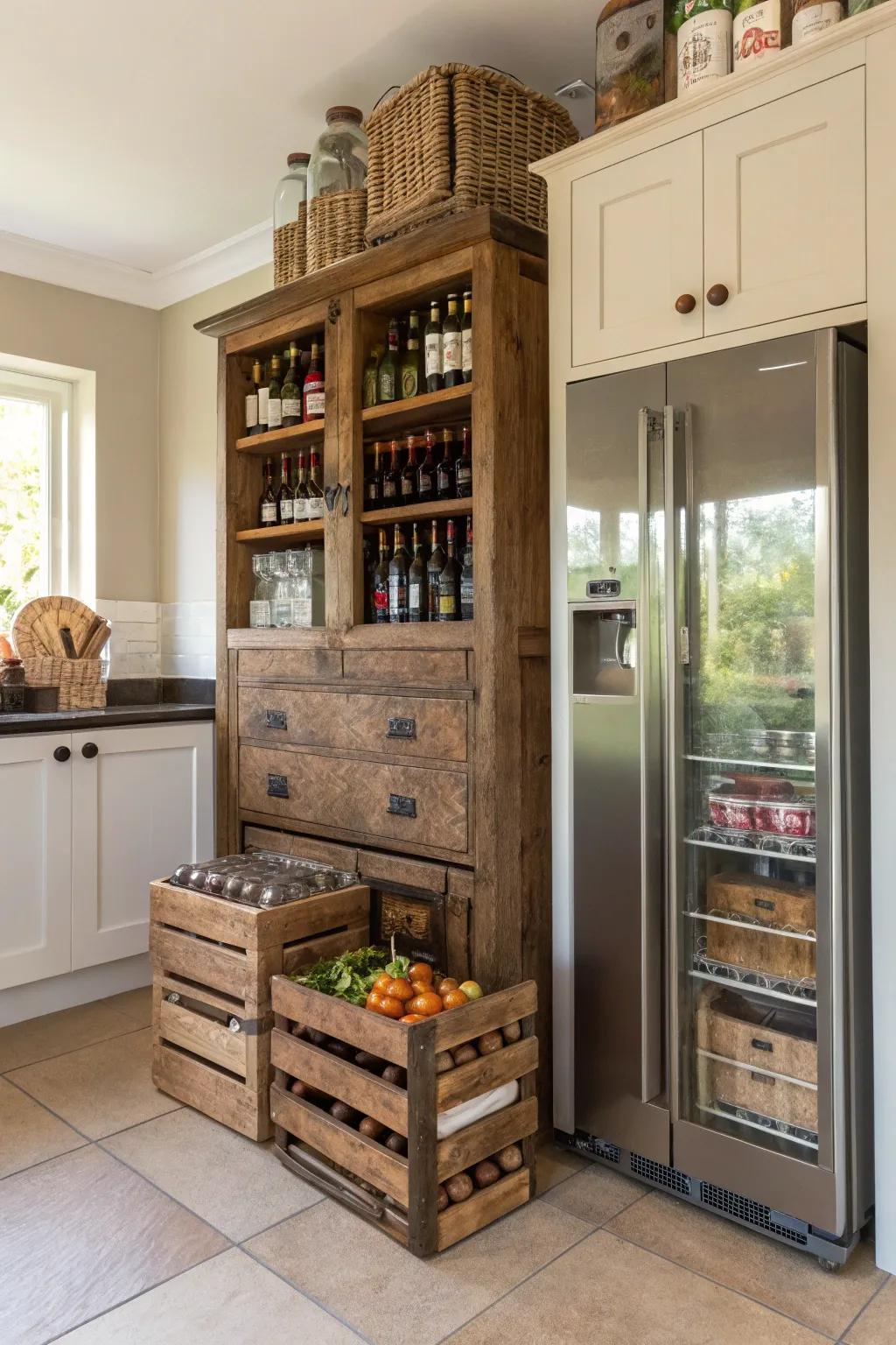 A liquor cabinet contributes sophistication catering to your kitchen stowage.