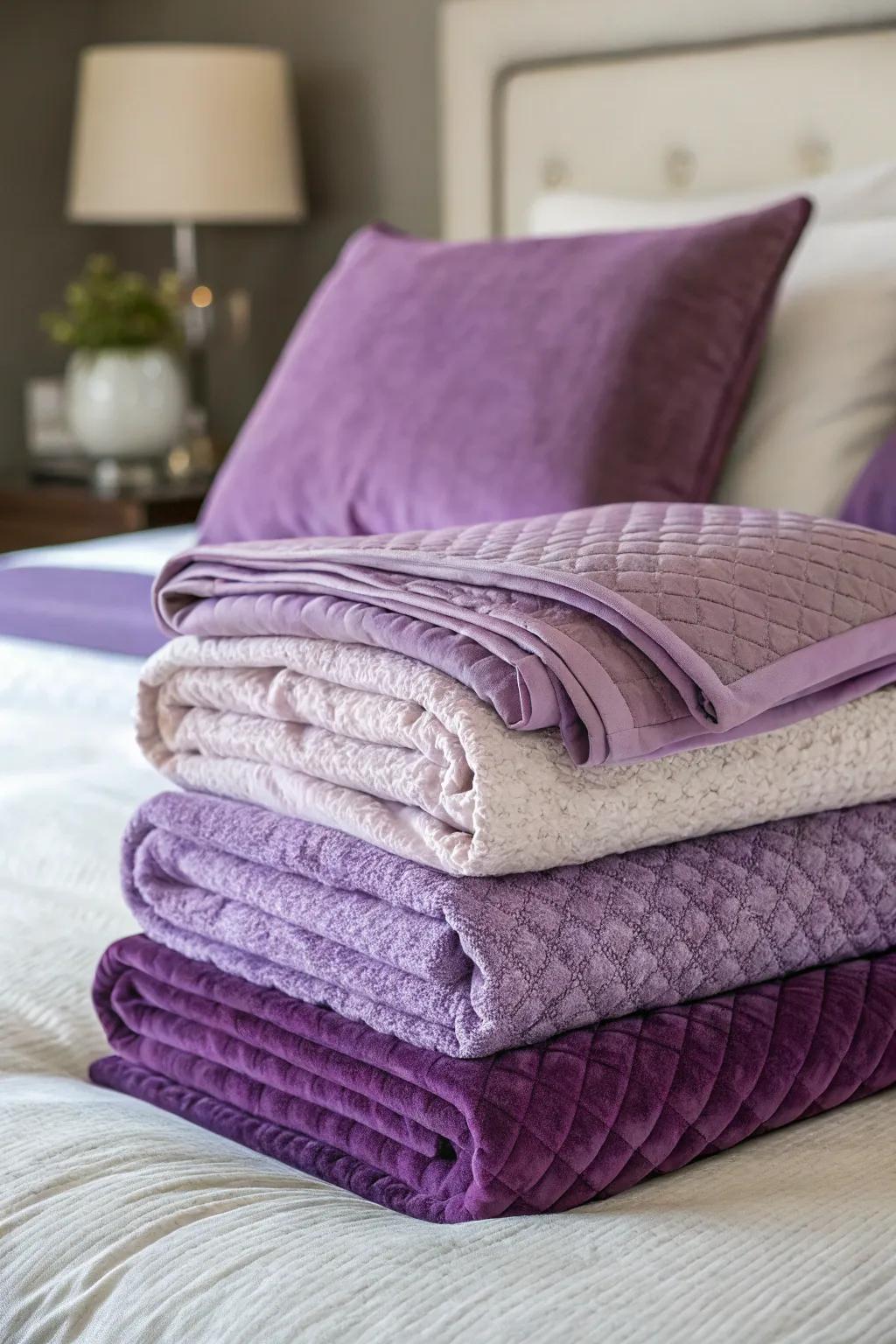 Wrap yourself in layered purple coziness.