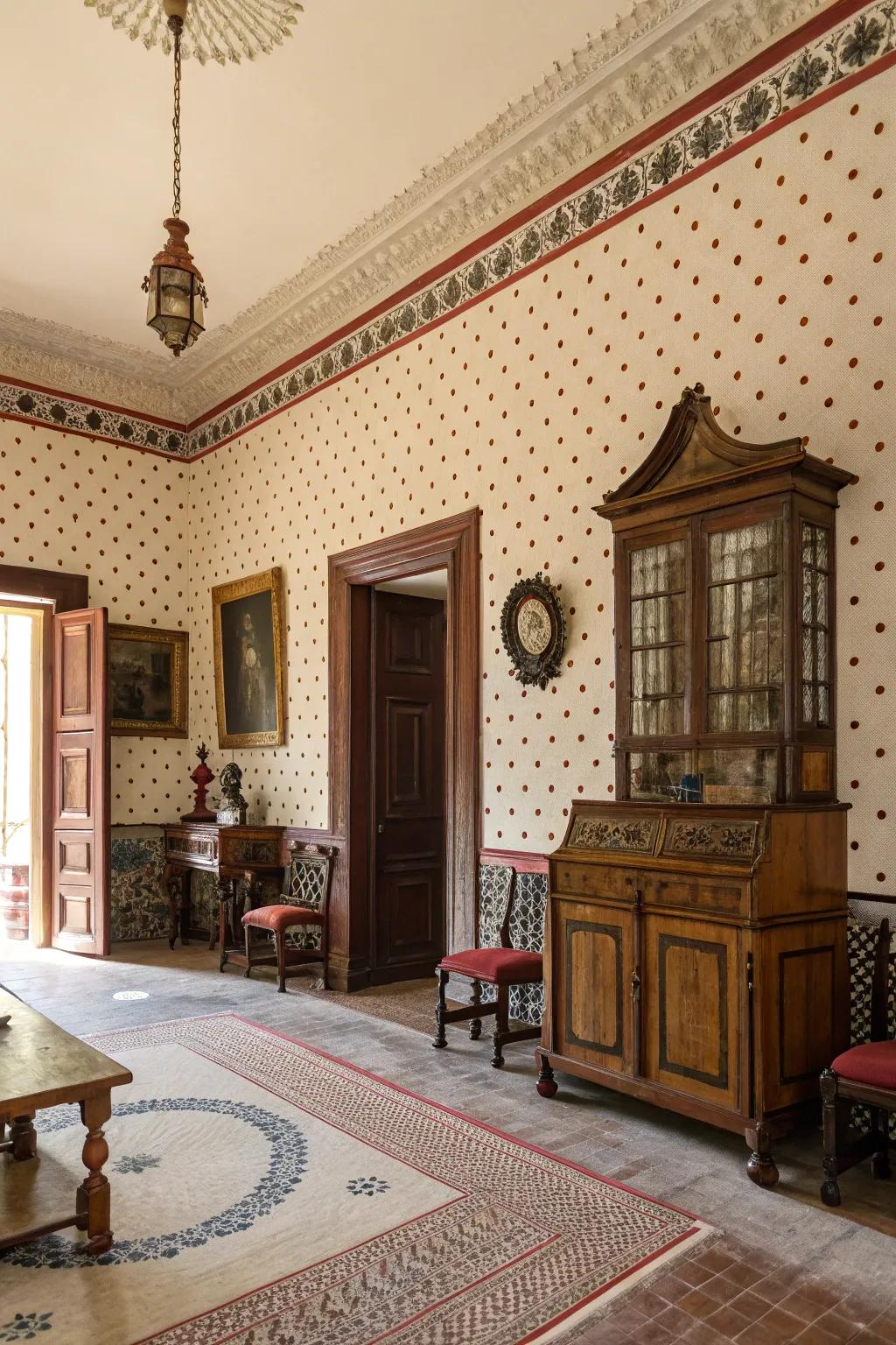 Speckling techniques injecting texture and historical flair to a room.