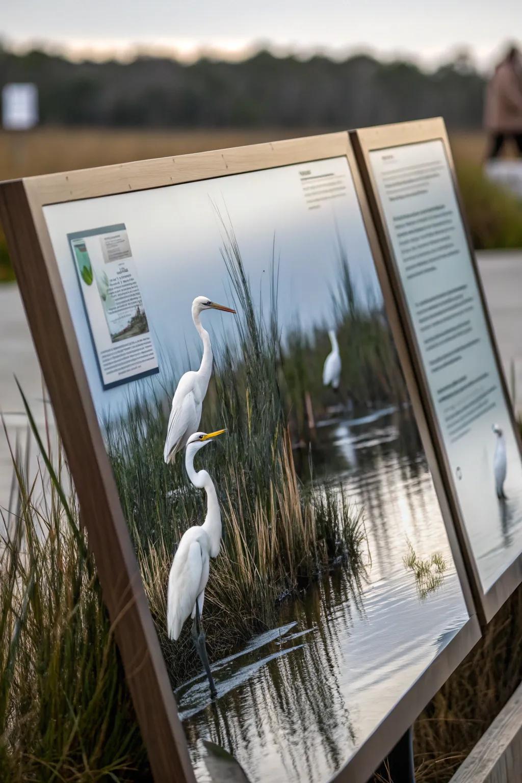 A serene wetlands scene featuring reflective water effects.