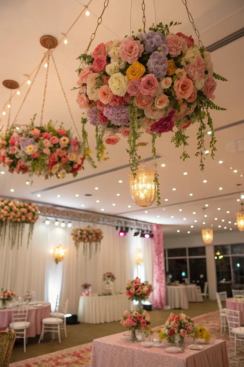 Add whimsy with hanging flower sets.