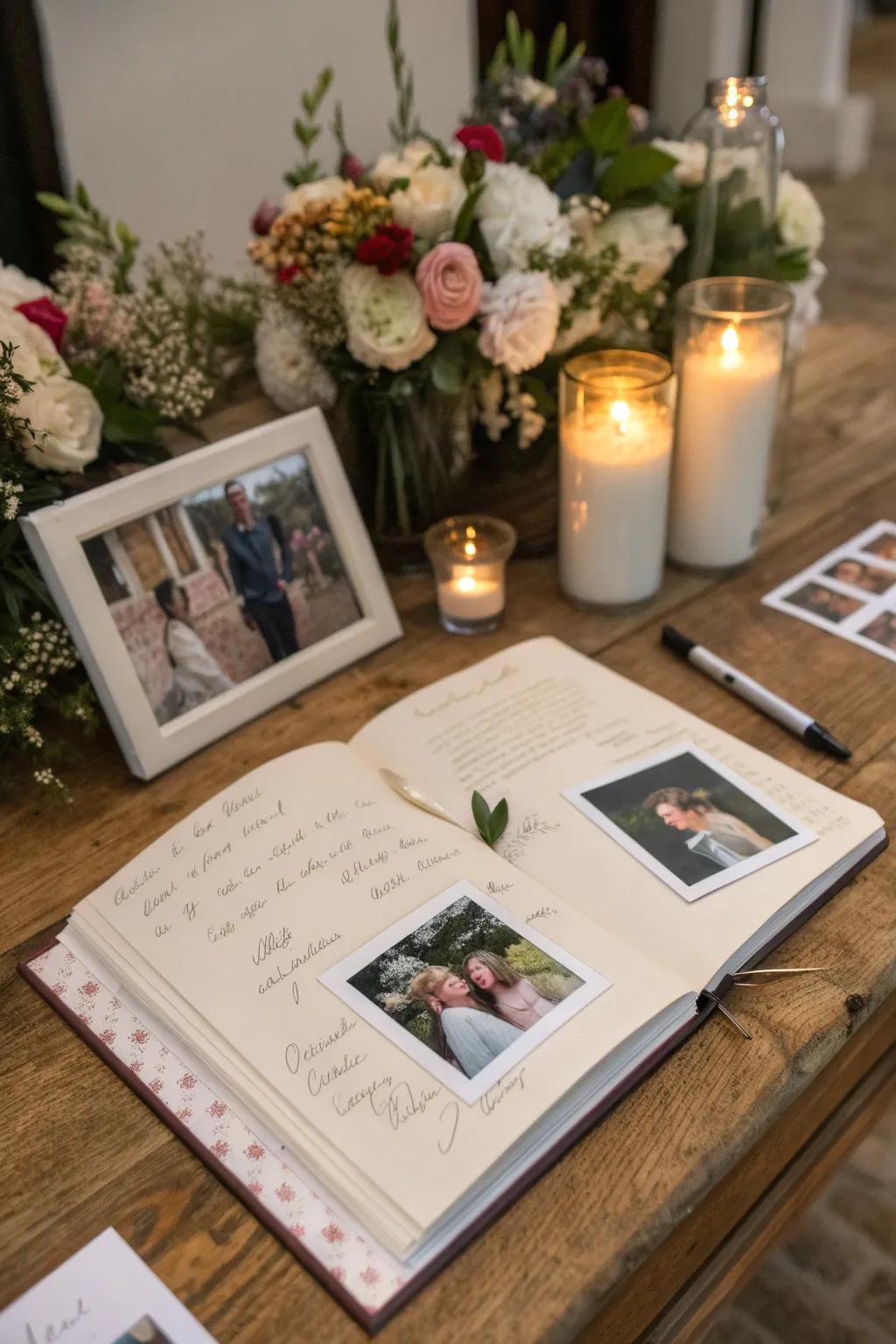 An interactive guest book captures personal memories from the wedding day.