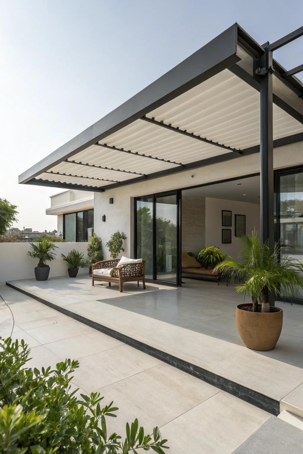 A modern projection introduces contemporary flair to your patio.