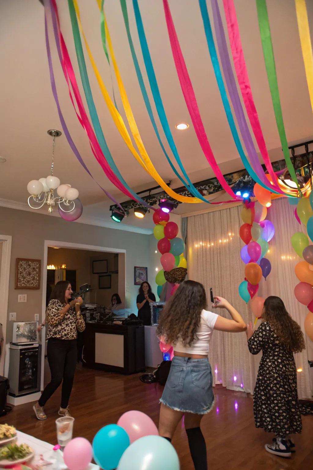 Create movement and color with cascading streamers.