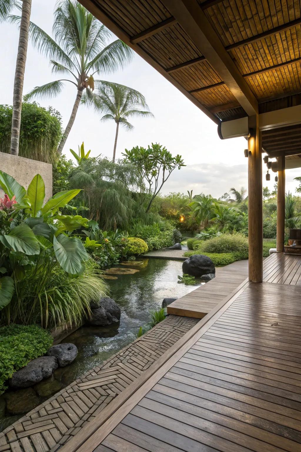 flooring offers an eco-friendly and tropical patio atmosphere.