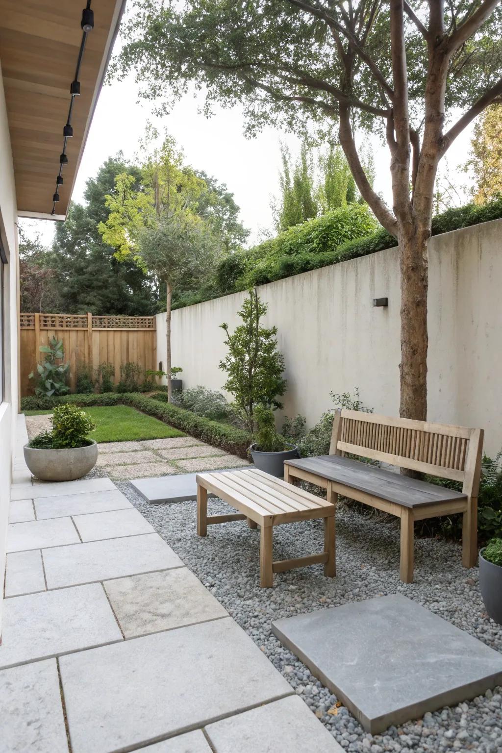 Stone and pebbles produce a minimalist, elegant aesthetic.