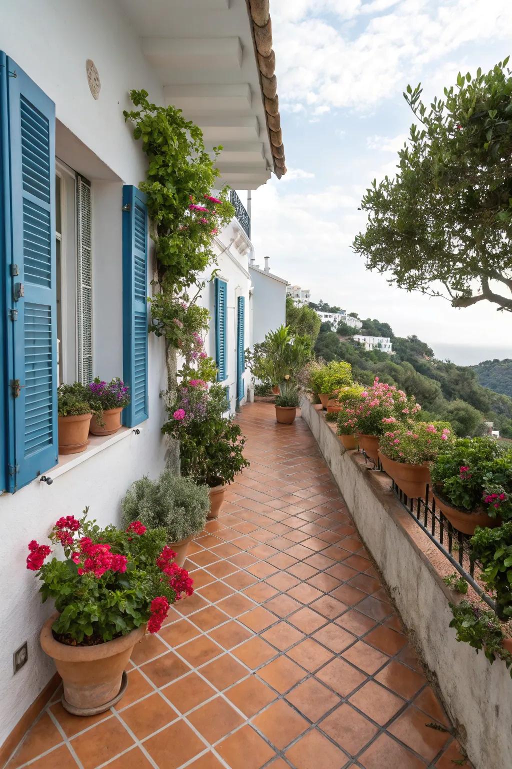 Clay pavers add warmth and earthiness, perfect for creating a sun-kissed Mediterranean vibe.